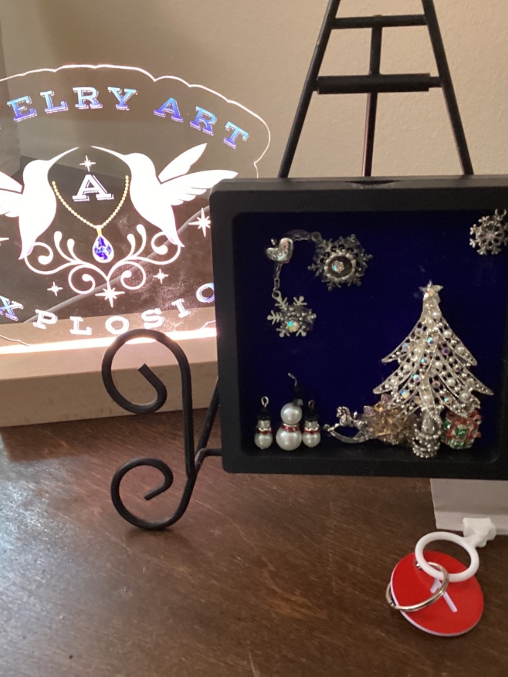 Handcrafted Jewelry Christmas tree silver tone angel reversible framed art - Picture 7 of 9